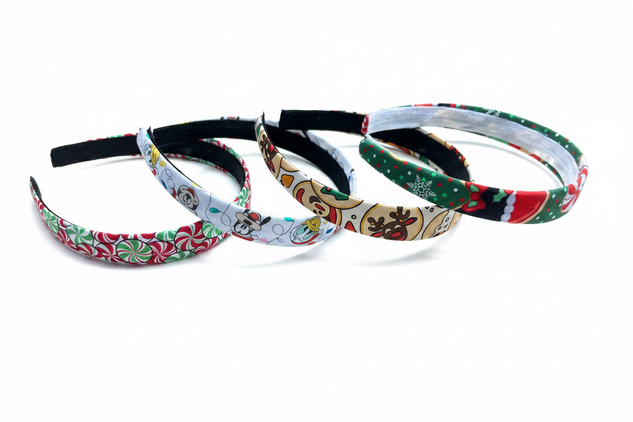 Set of four patterned headbands on a white background