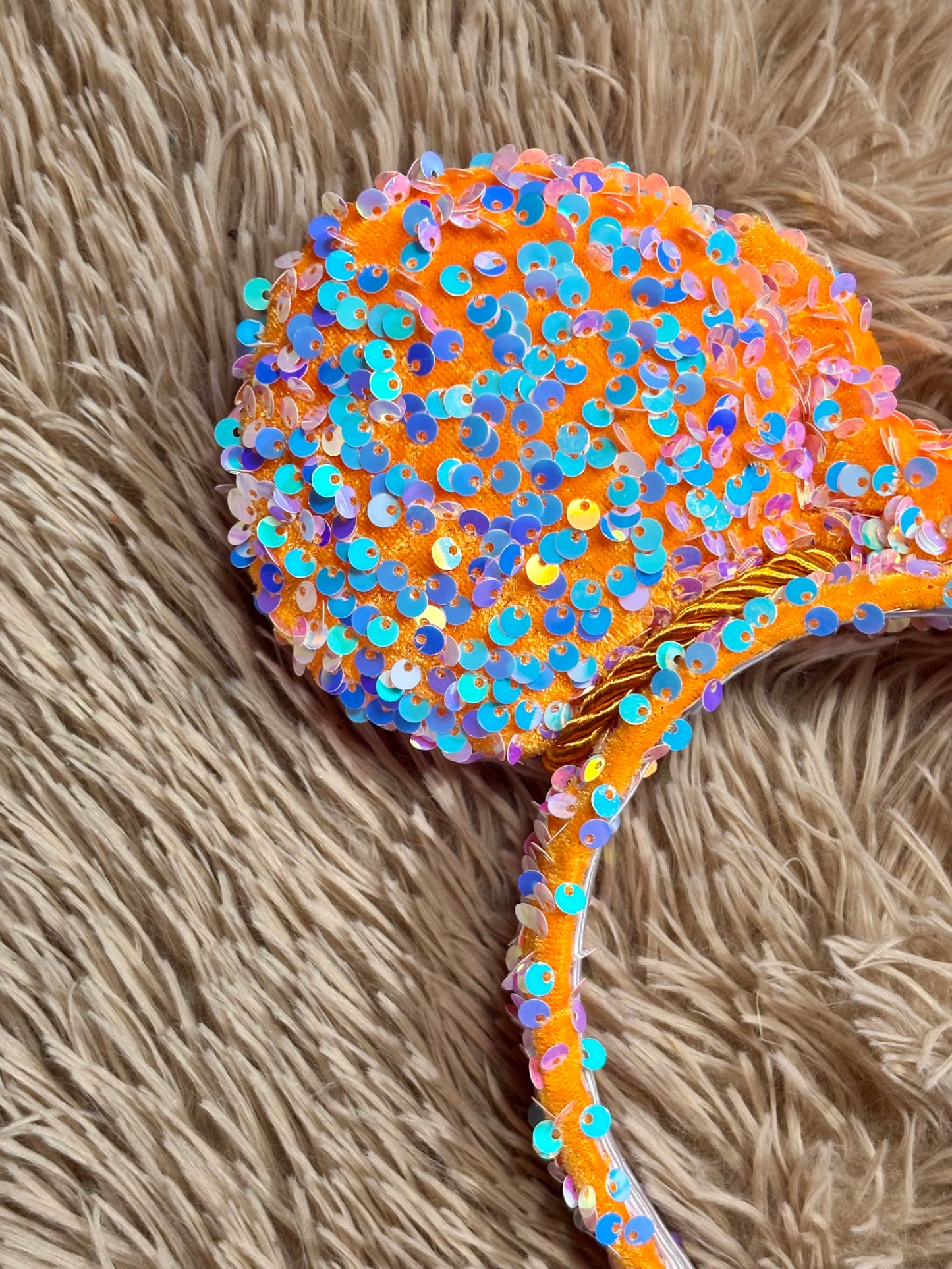 Orange Iridescent Sequin Ear Headband – Handmade