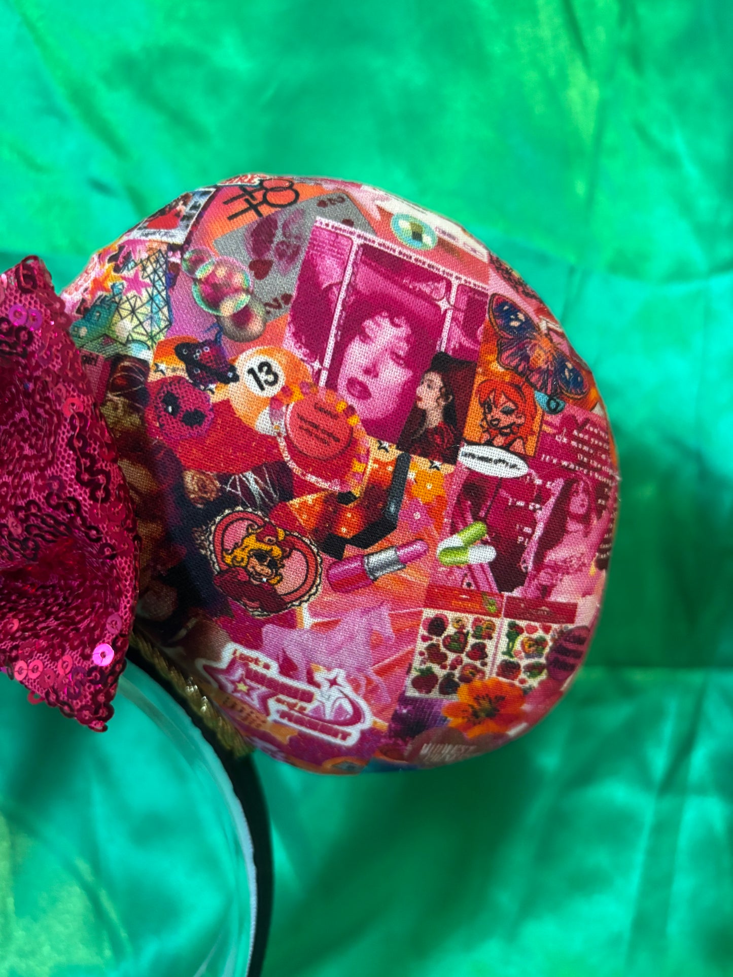 Chappell Roan Mouse Ears – Handmade Disney-Inspired Headband with Hot Pink Sequin Bow