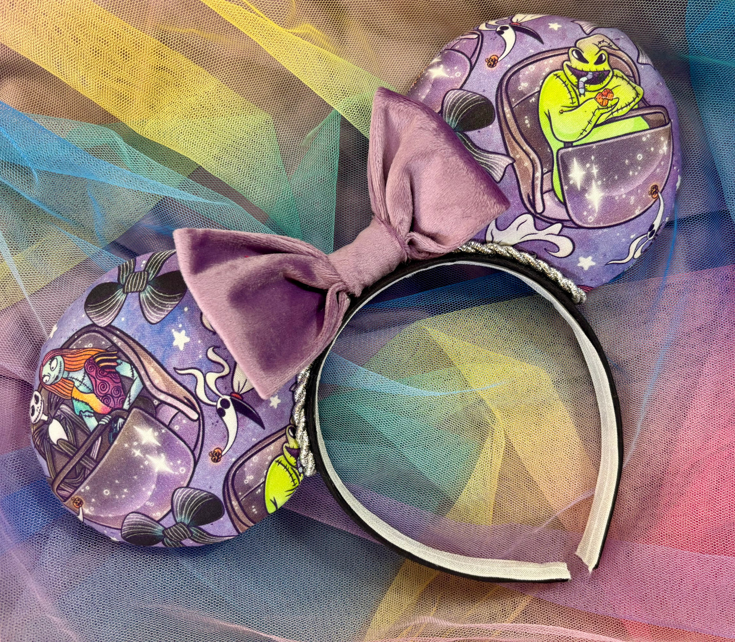 Nightmare Before Christmas x Haunted Mansion Mouse Ears – Handmade Disney Headband with Purple Velvet Bow