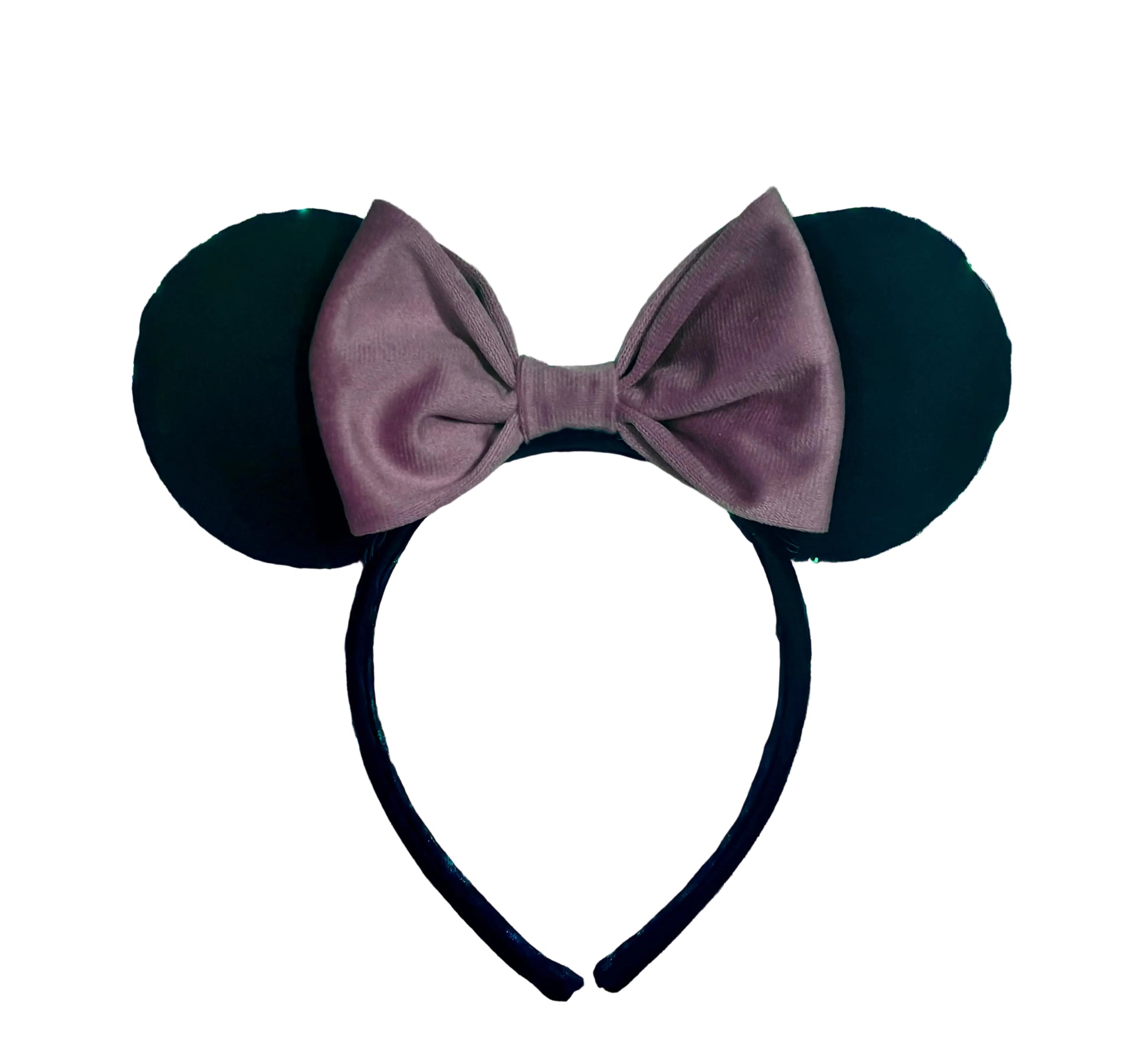 Black mouse ears with a pink bow on middle