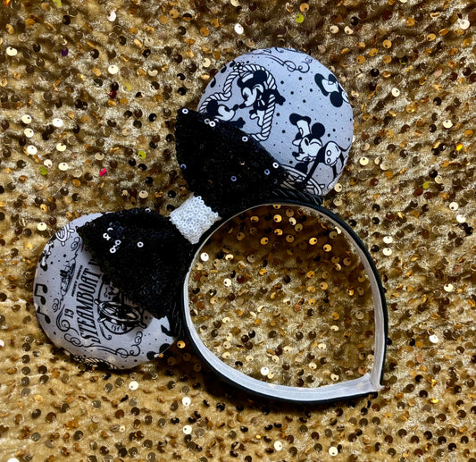 Steamboat Willie Mouse Ears | Classic Black & White Vintage Disney Headband