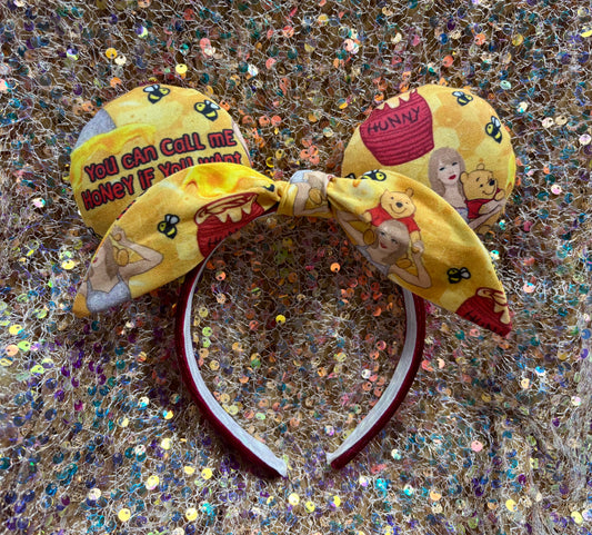 Honey Pooh Twisted Bow Mouse Ears – Handmade Disney-Inspired Headband