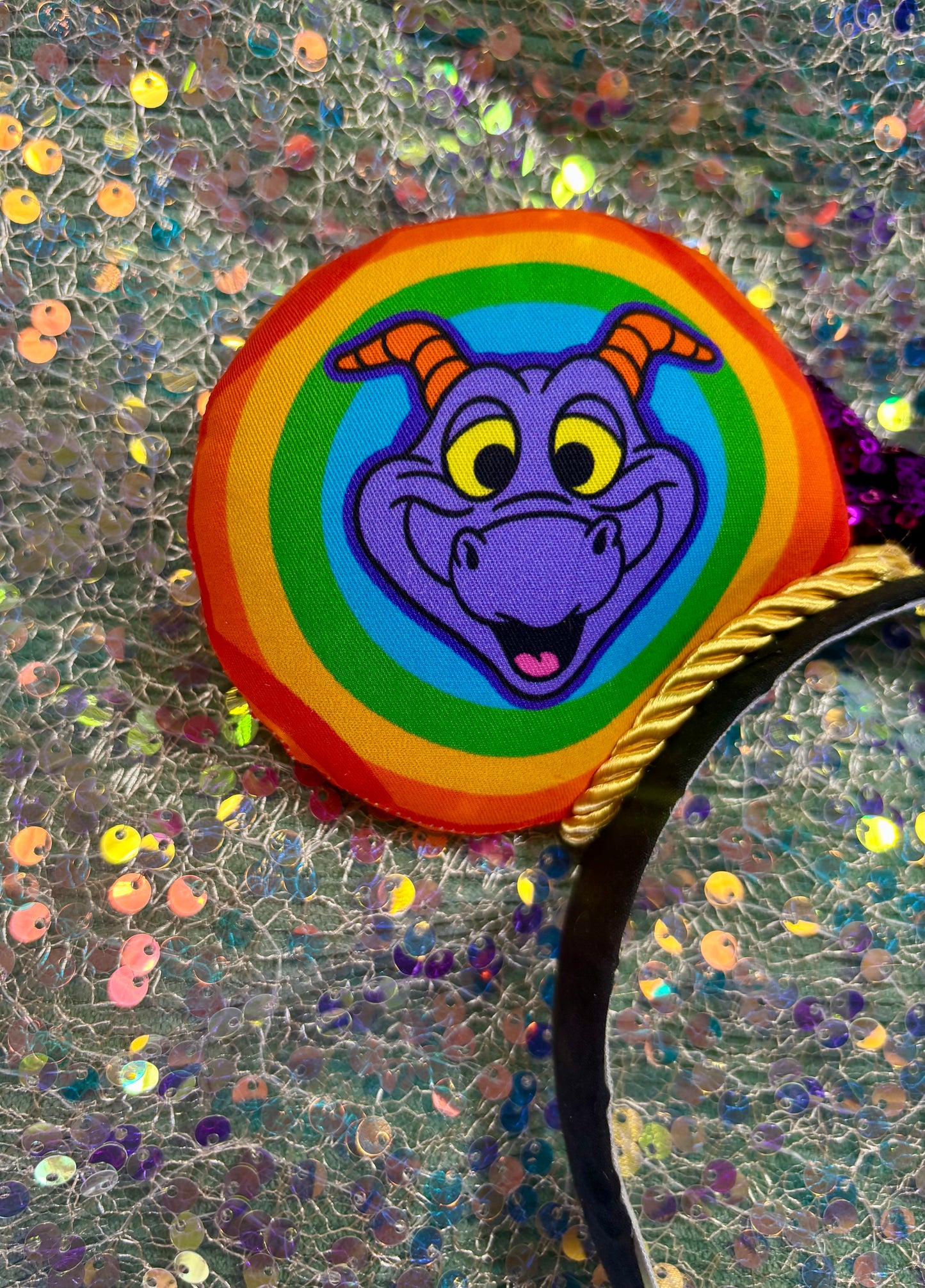 Figment Inspired Mouse Ears | Purple & Yellow Epcot Dragon Headband with Sequin Bow