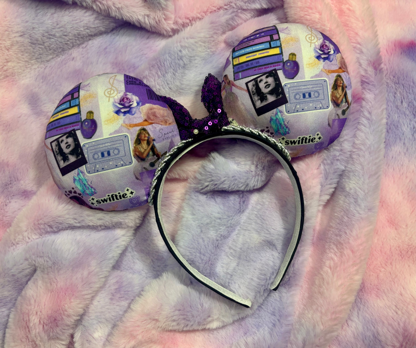 Castles Crumbling Mouse Ears | Handmade Taylor-Inspired Disney Headband with Purple Sequin Bow
