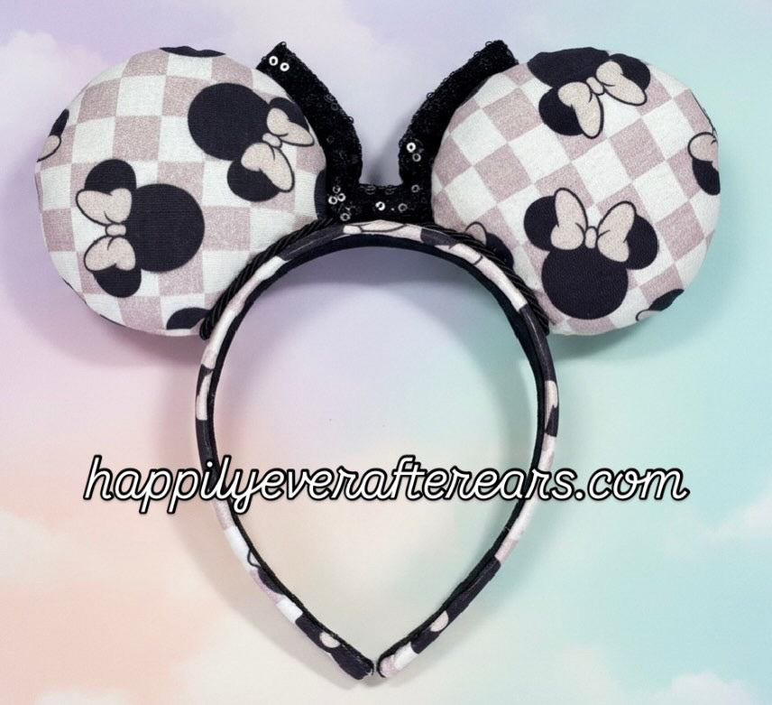 Mouse Checkered Ear Headband – Handmade Sequin Bow Accessory