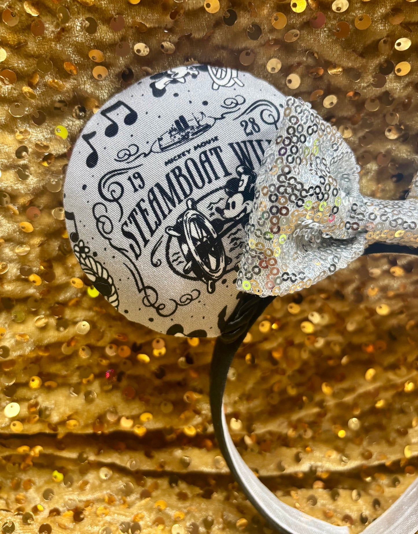 Steamboat Willie Mouse Ears | Classic Black & White Vintage Disney Headband