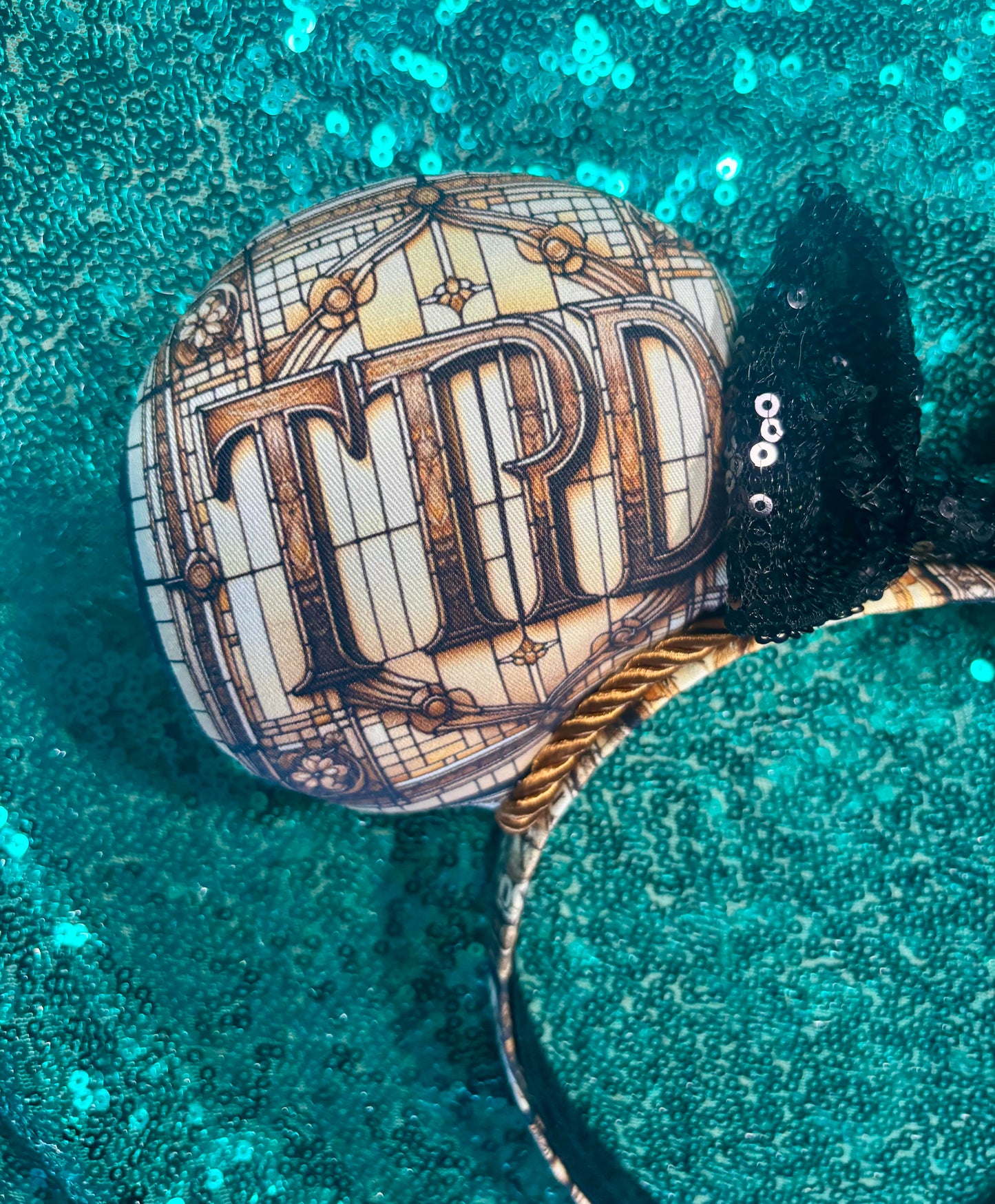 Shades of Greige Mouse Ears | Handmade Neutral Disney Headband with Sequin Bow