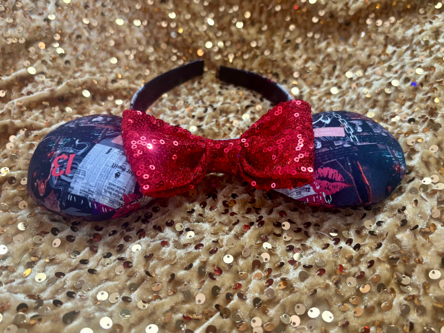 Getaway Car Mouse Ears – Taylor Swift Reputation Inspired Handmade Disney Headband | Red Sequin Bow