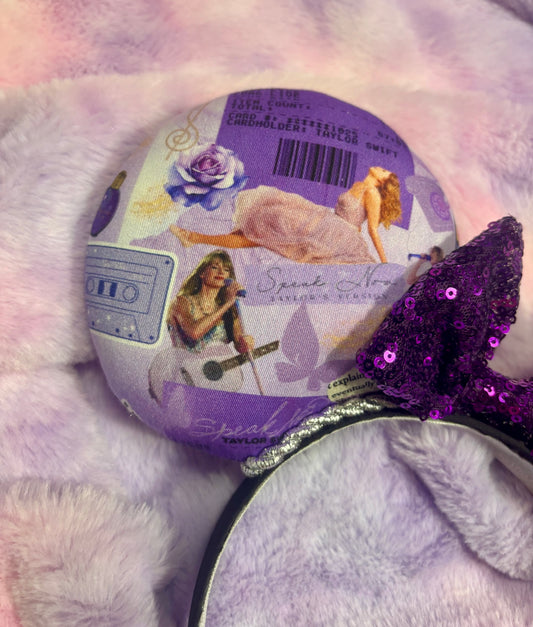 Castles Crumbling Mouse Ears | Handmade Taylor-Inspired Disney Headband with Purple Sequin Bow