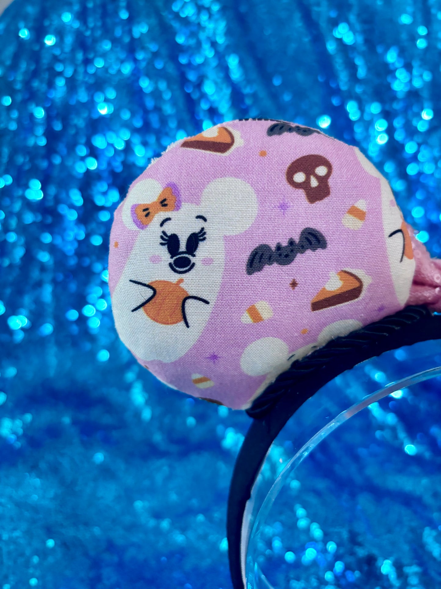 Back left side view of the mouse ear, twisted trim and headband. Made and ready to ship. 