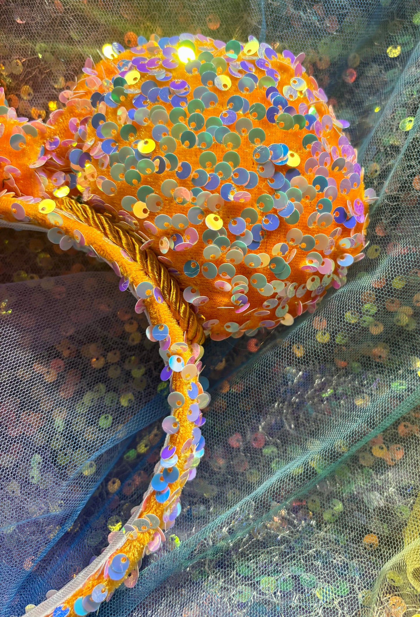 Orange Velvet & Mint Sequin Mouse Ears | Showgirl Era Deluxe Theme Park Headband