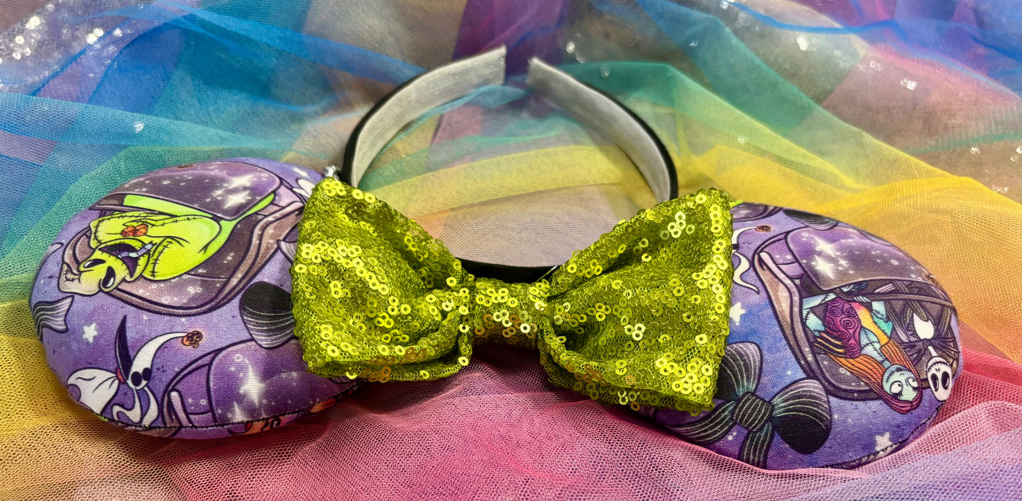 Nightmare Before Christmas x Haunted Mansion Mouse Ears – Handmade Disney Headband with Purple Velvet Bow