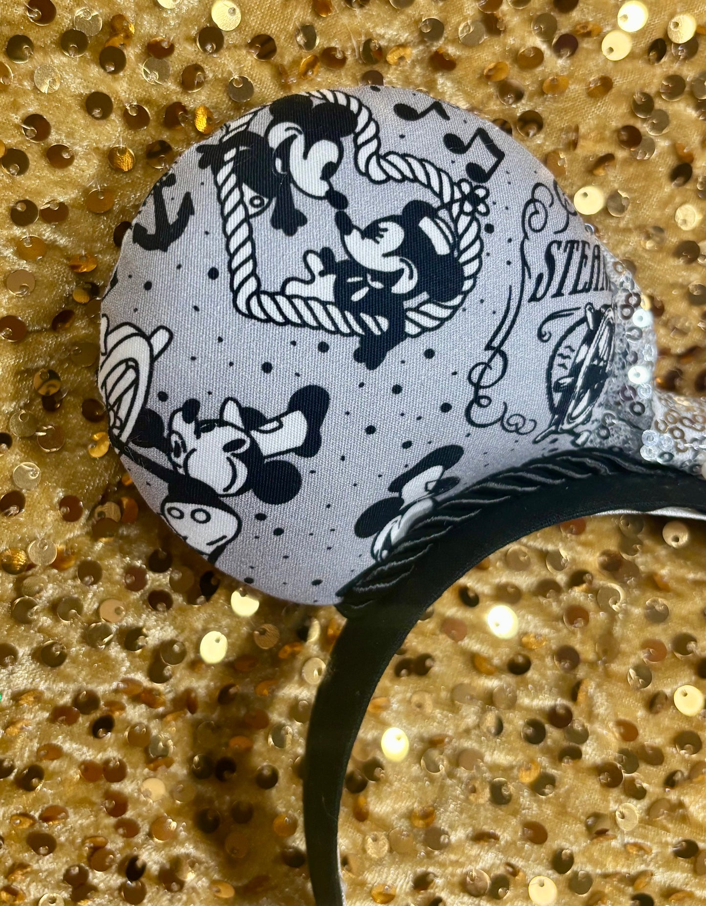 Steamboat Willie Mouse Ears | Classic Black & White Vintage Disney Headband