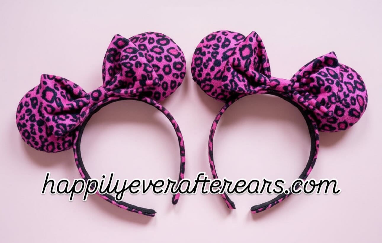 Pink Leopard Ear Headband | Handmade Corduroy