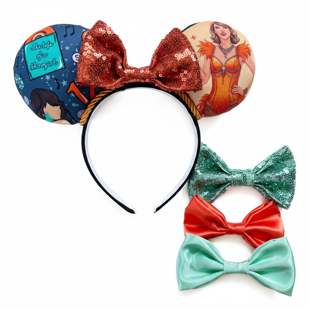 Handmade and ready to ship Wish List Mouse ears with an orange sequin bow, orange twisted trim and on a black universal sized headband. Shown with bow option choices. If you prefer a different bow color, just write me a note in your order. 