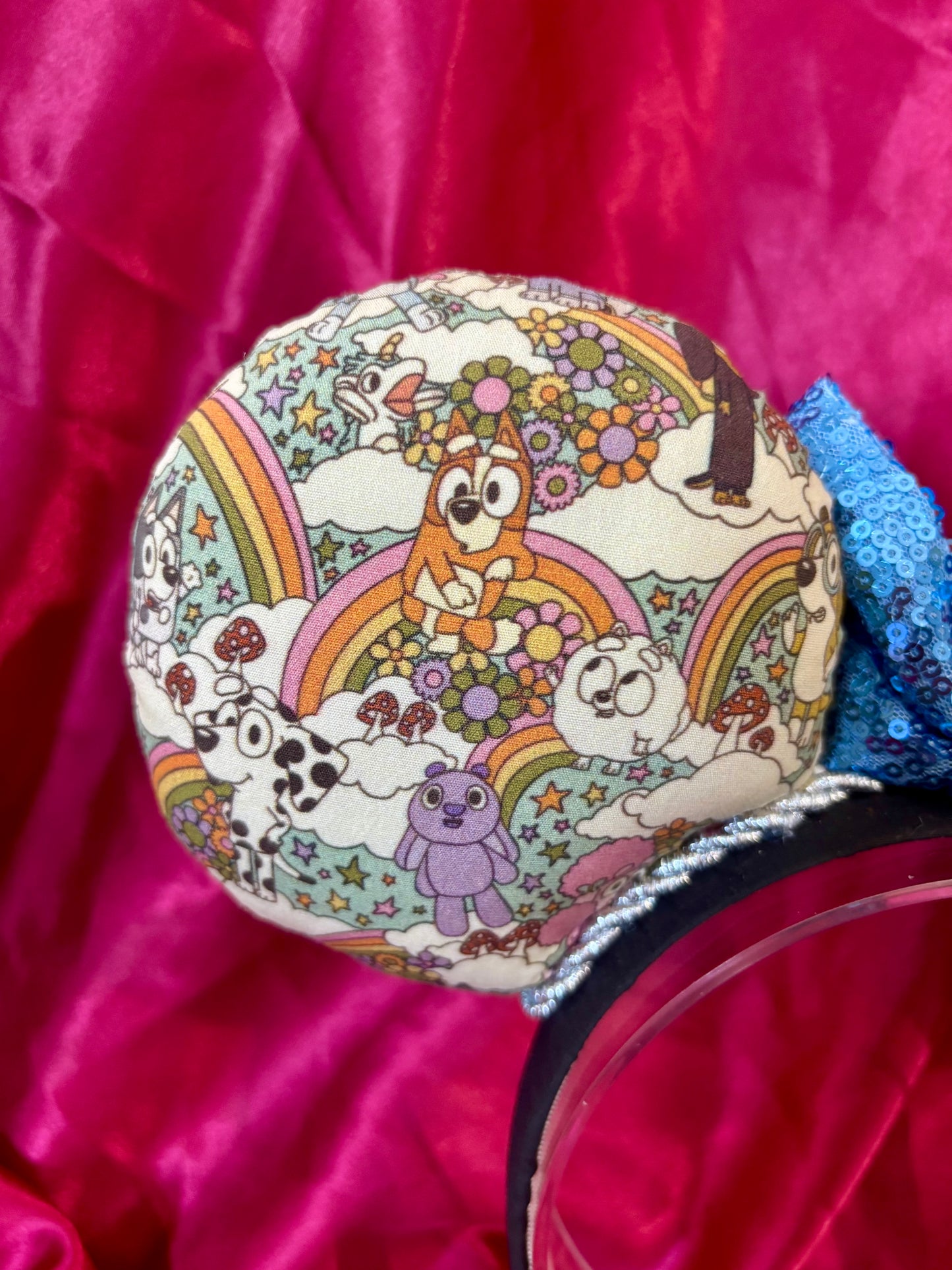 Bluey Inspired Mouse Ears | Handmade Disney Headband with Light Blue Sequin Bow