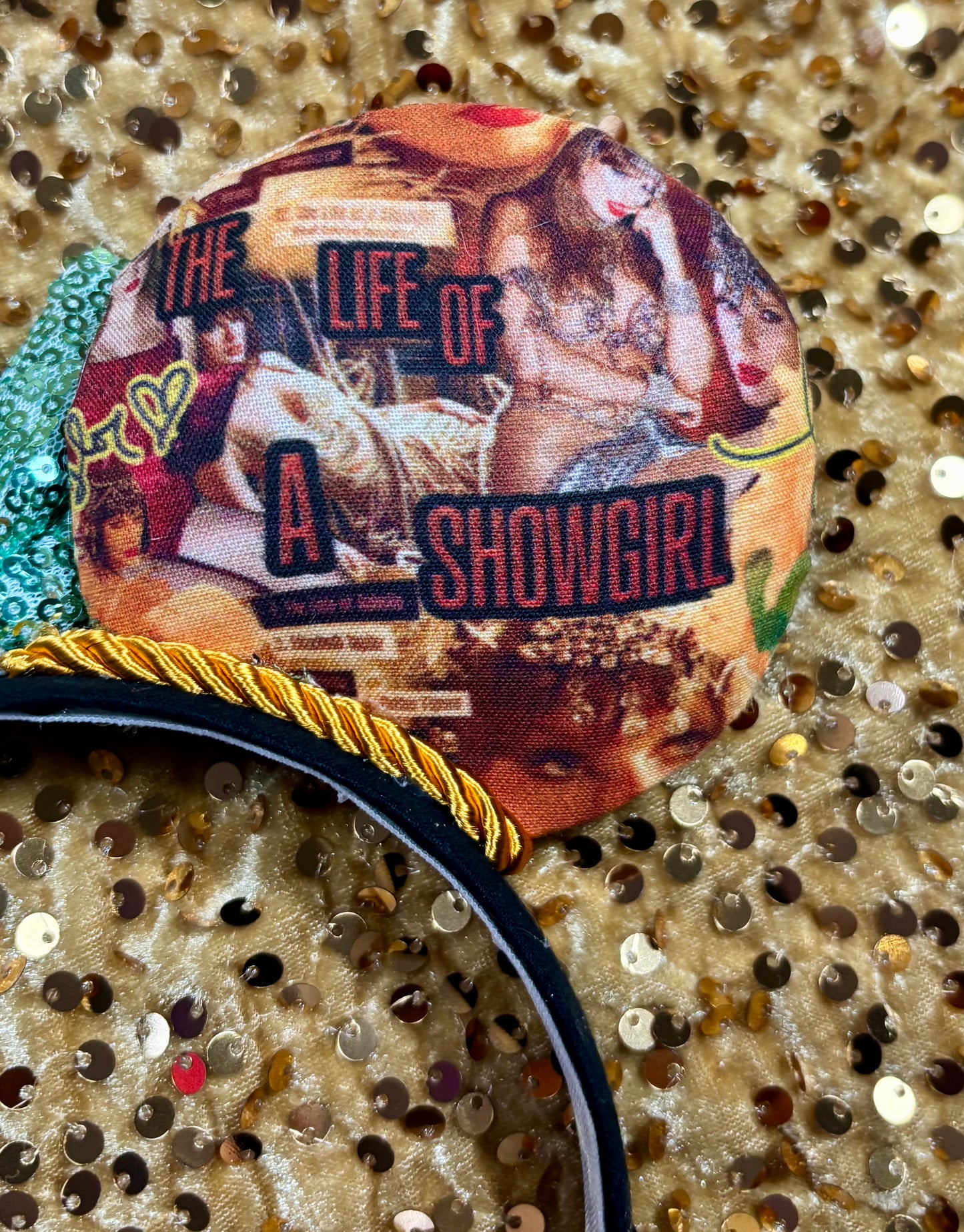 Showgirl Collage Mouse Ears | LOAS Inspired Orange Satin Bow Theme Park Headband