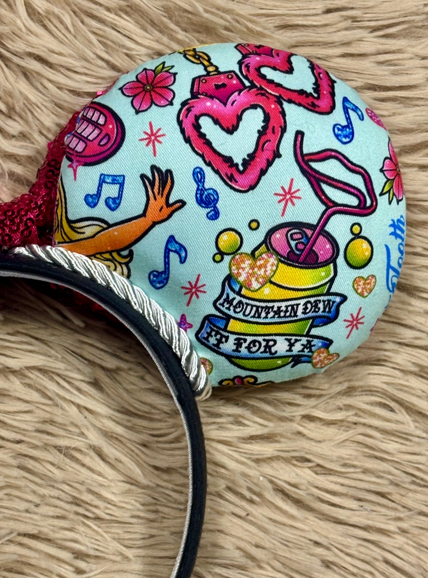 Short & Sweet Ears | Pink Collage Print Fan Headband
