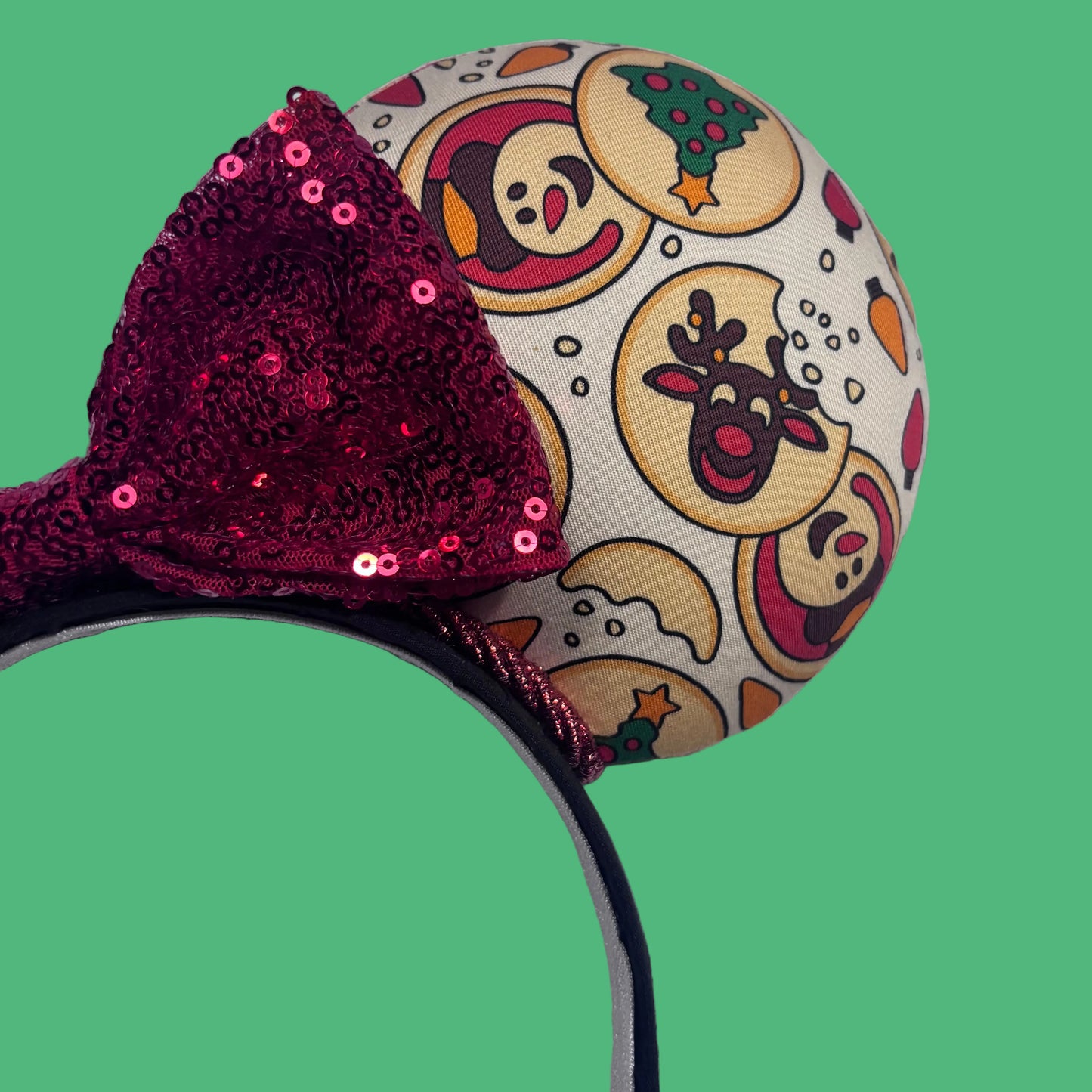 Handmade and ready to ship Christmas Sugar Cookie mouse ears front right side of mouse ear.