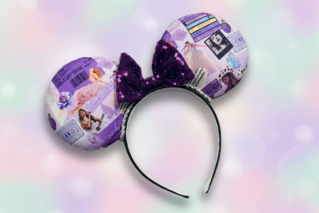 Castles Crumbling Mouse Ears | Handmade Taylor-Inspired Disney Headband with Purple Sequin Bow