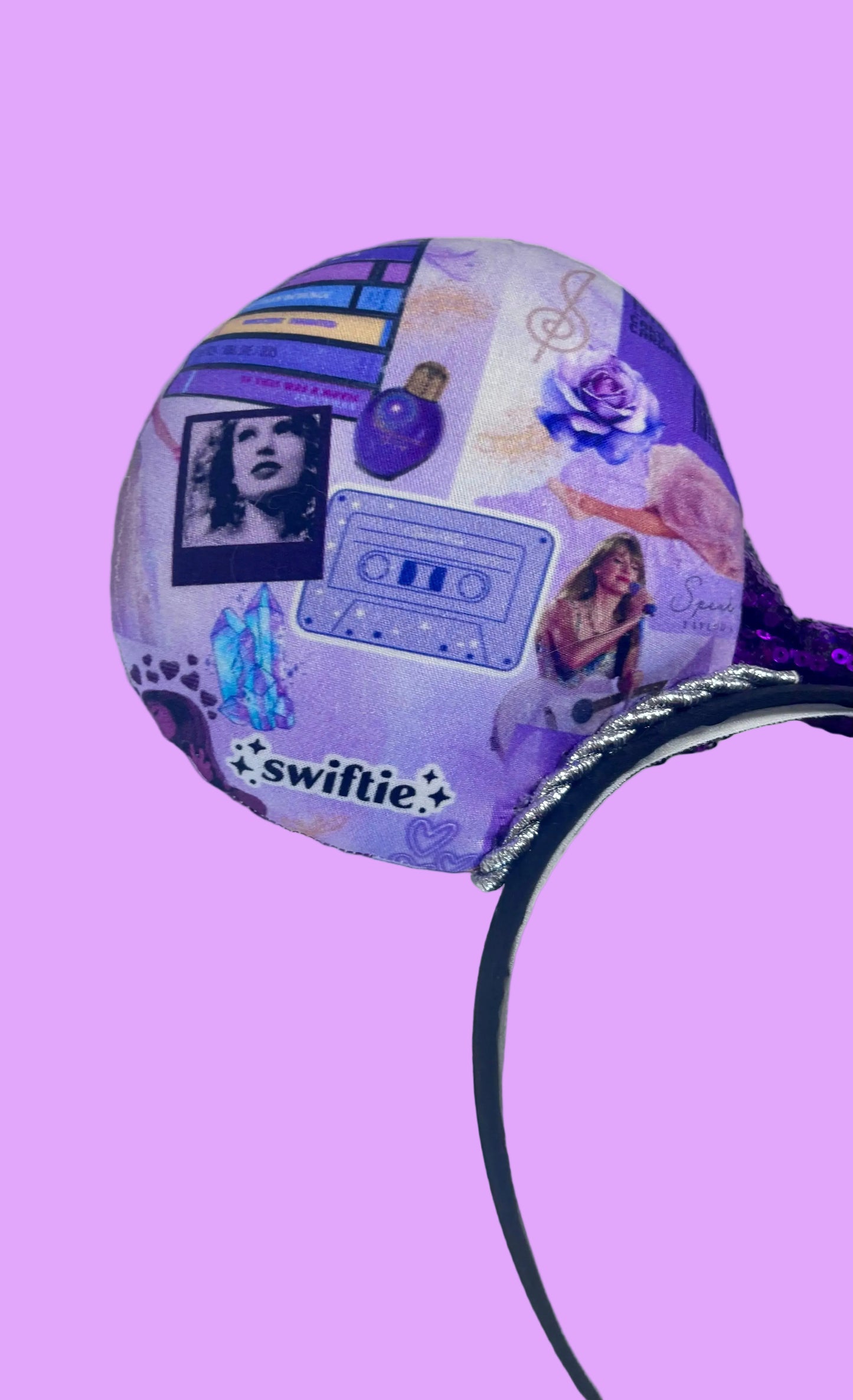 Close up of back left ear on headband.