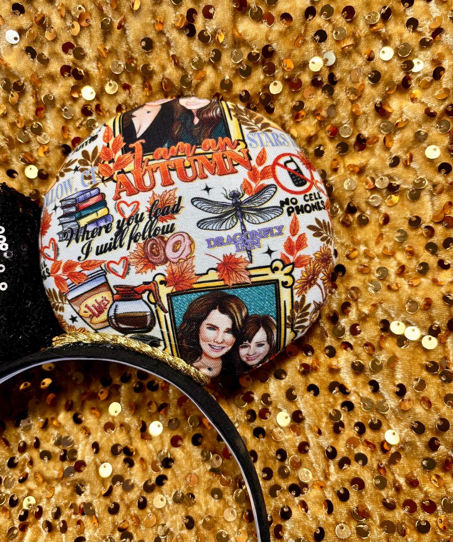 Gilmore Girls Inspired Mouse Ears | Handmade Coffee & Books Disney Headband with Sequin Bow