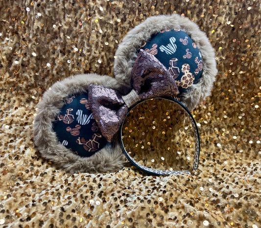 Animal Kingdom Mouse Ears | Handmade Safari Disney Headband with Faux Fur Trim & Animal Print