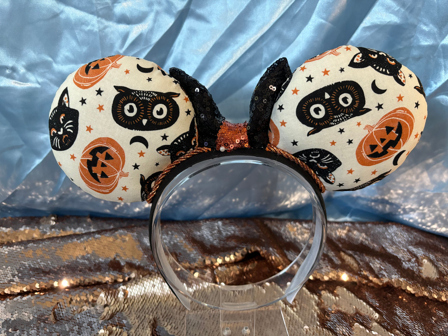 Halloween Mouse Ears – Spooky Cats & Pumpkins Handmade Disney Headband
