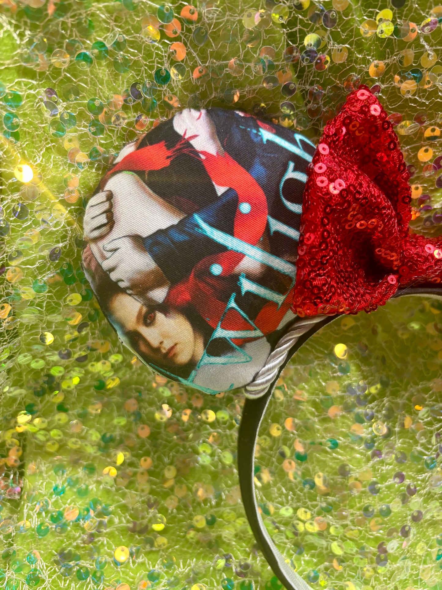 Twilight Inspired Mouse Ears - Handmade Disney Headband with Red Sequin Bow