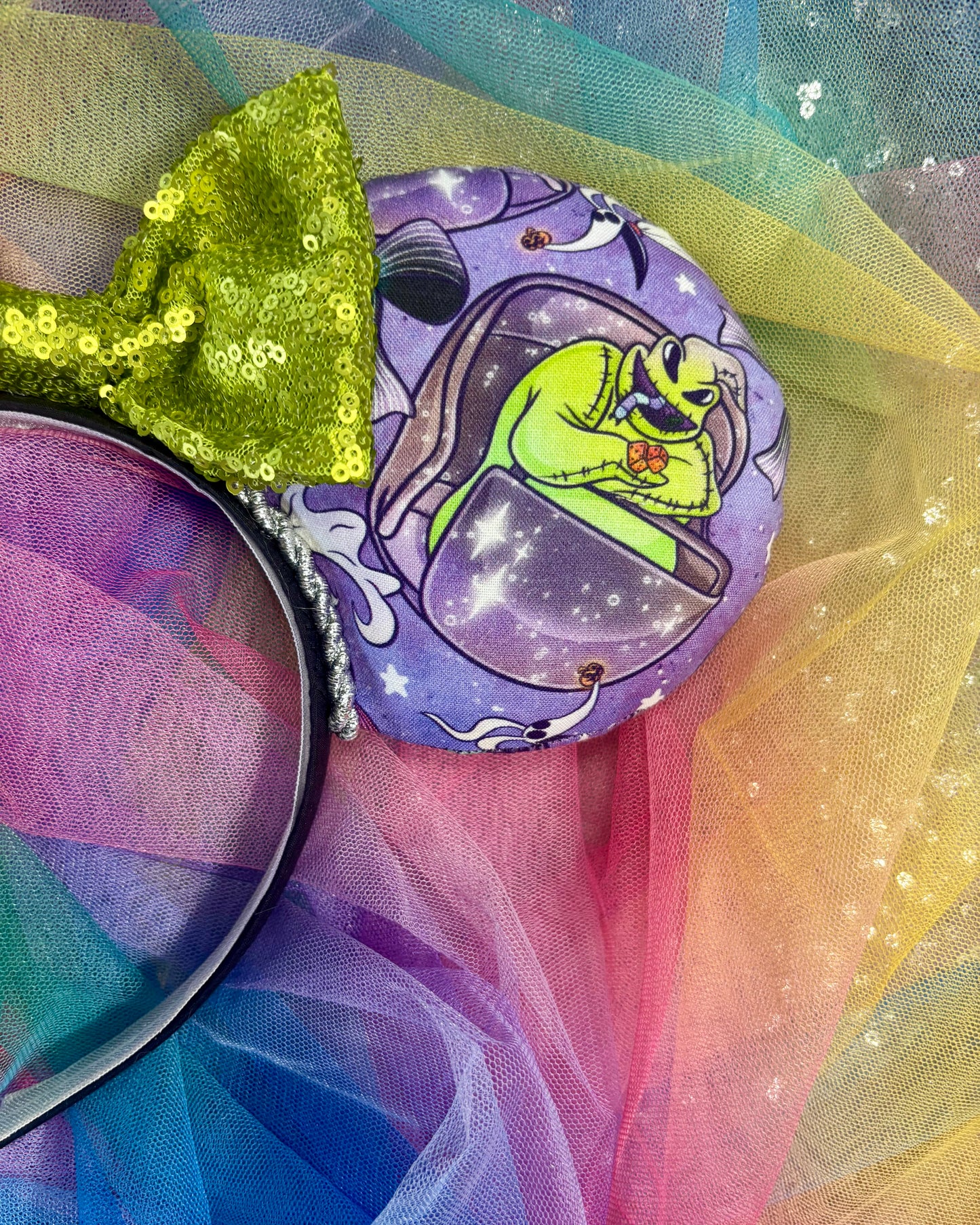 Nightmare Before Christmas x Haunted Mansion Mouse Ears – Handmade Disney Headband with Purple Velvet Bow