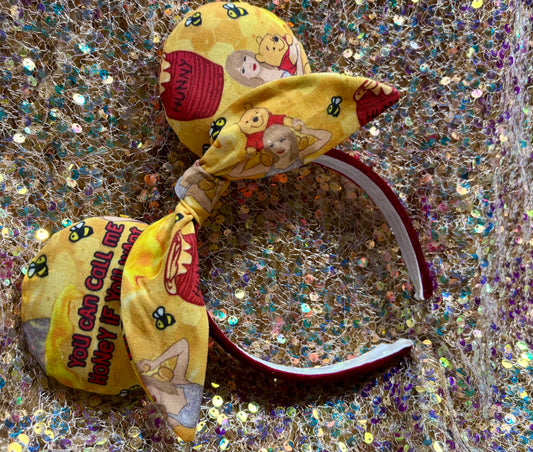 Honey Pooh Twisted Bow Mouse Ears – Handmade Disney-Inspired Headband