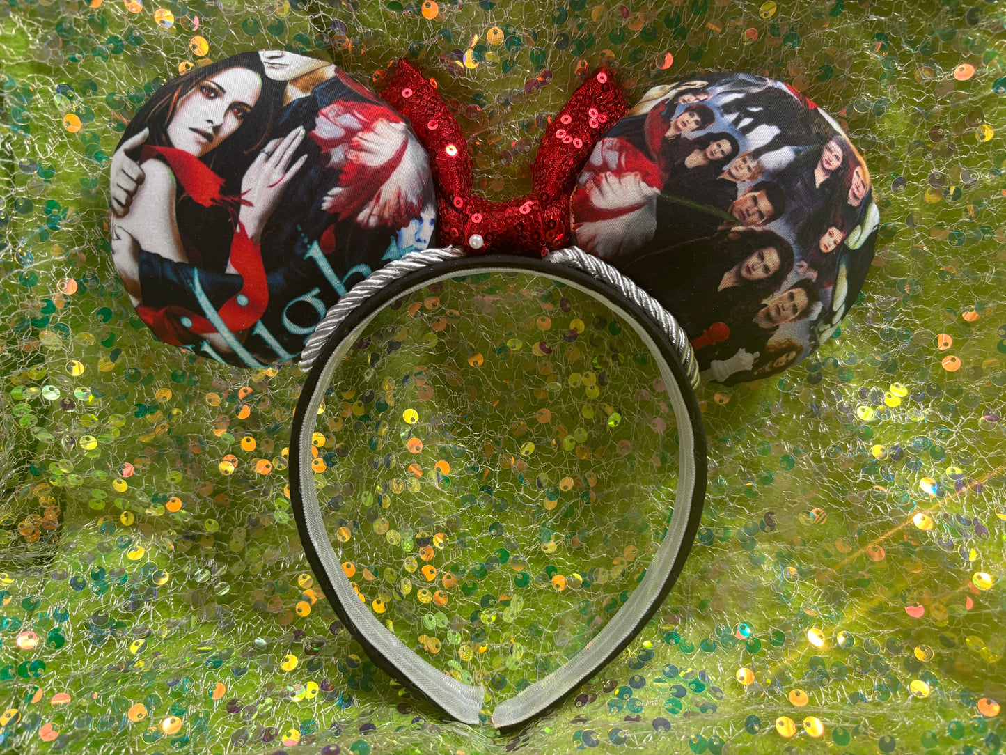 Twilight Inspired Mouse Ears - Handmade Disney Headband with Red Sequin Bow