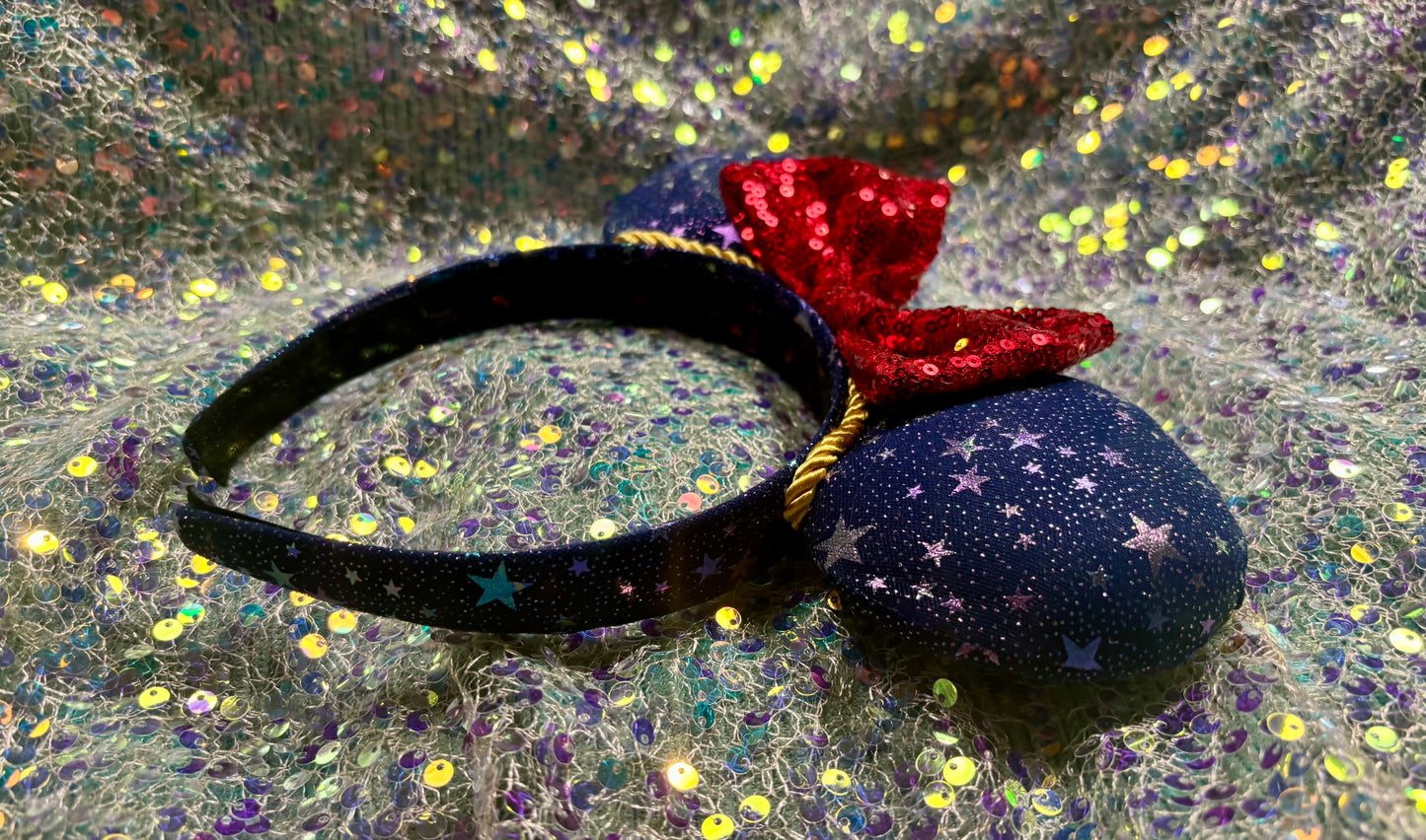 Sorcerer Mickey Inspired Mouse Ears | Galaxy Fabric & Gold Trim Theme Park Headband