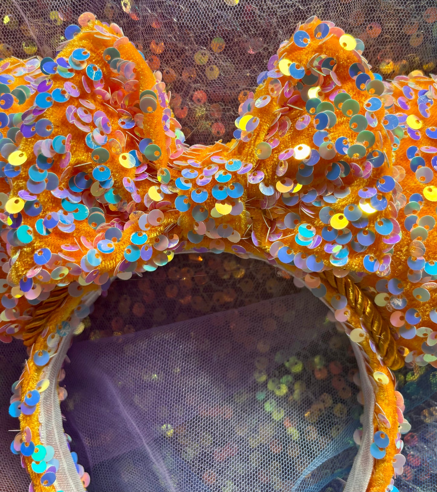 Orange Velvet & Mint Sequin Mouse Ears | Showgirl Era Deluxe Theme Park Headband