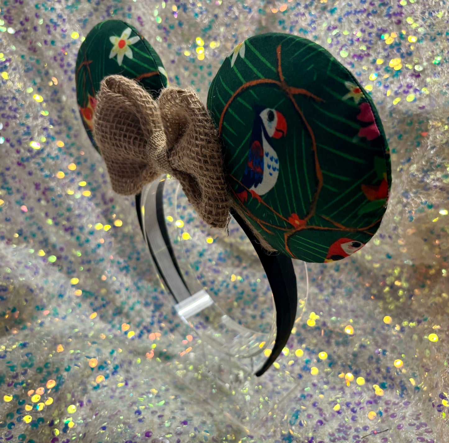 Enchanted Tiki Room Mouse Ears | Tropical Burlap Trim Adventureland Headband