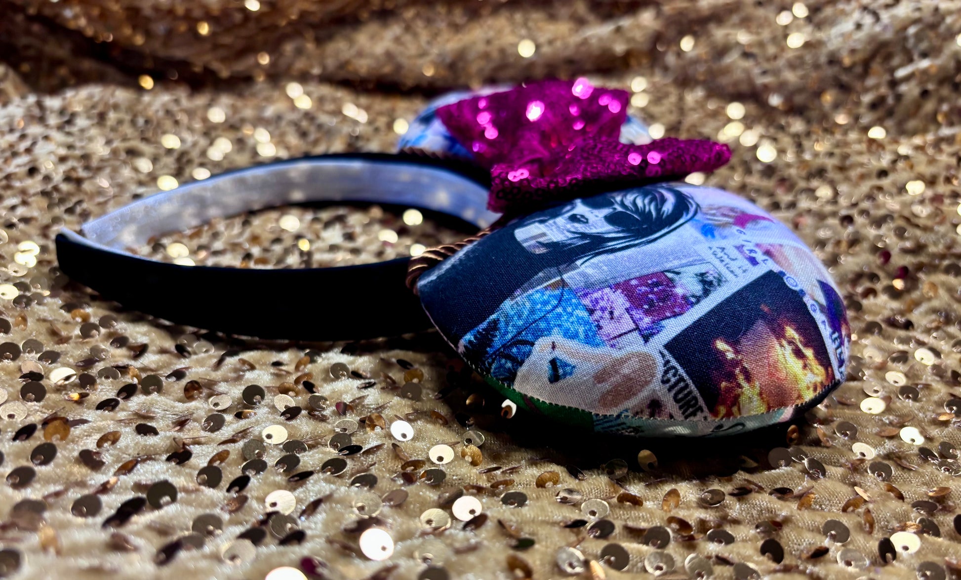 view of the headband from the side. Made and ready to ship.