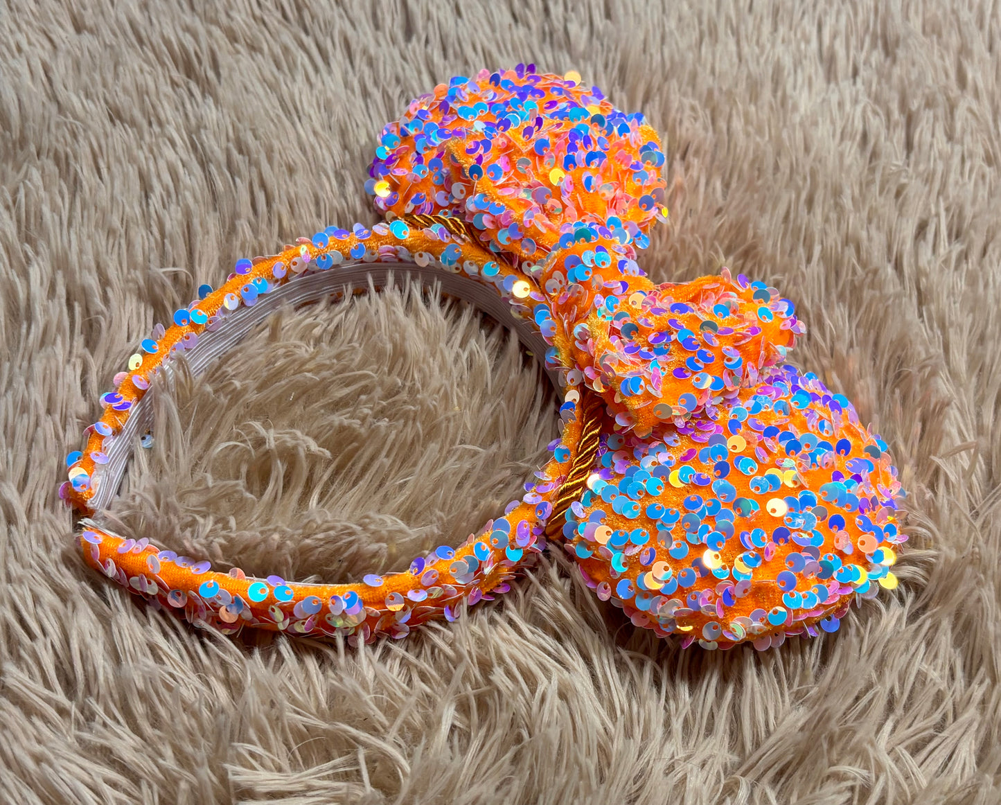Orange Iridescent Sequin Ear Headband – Handmade