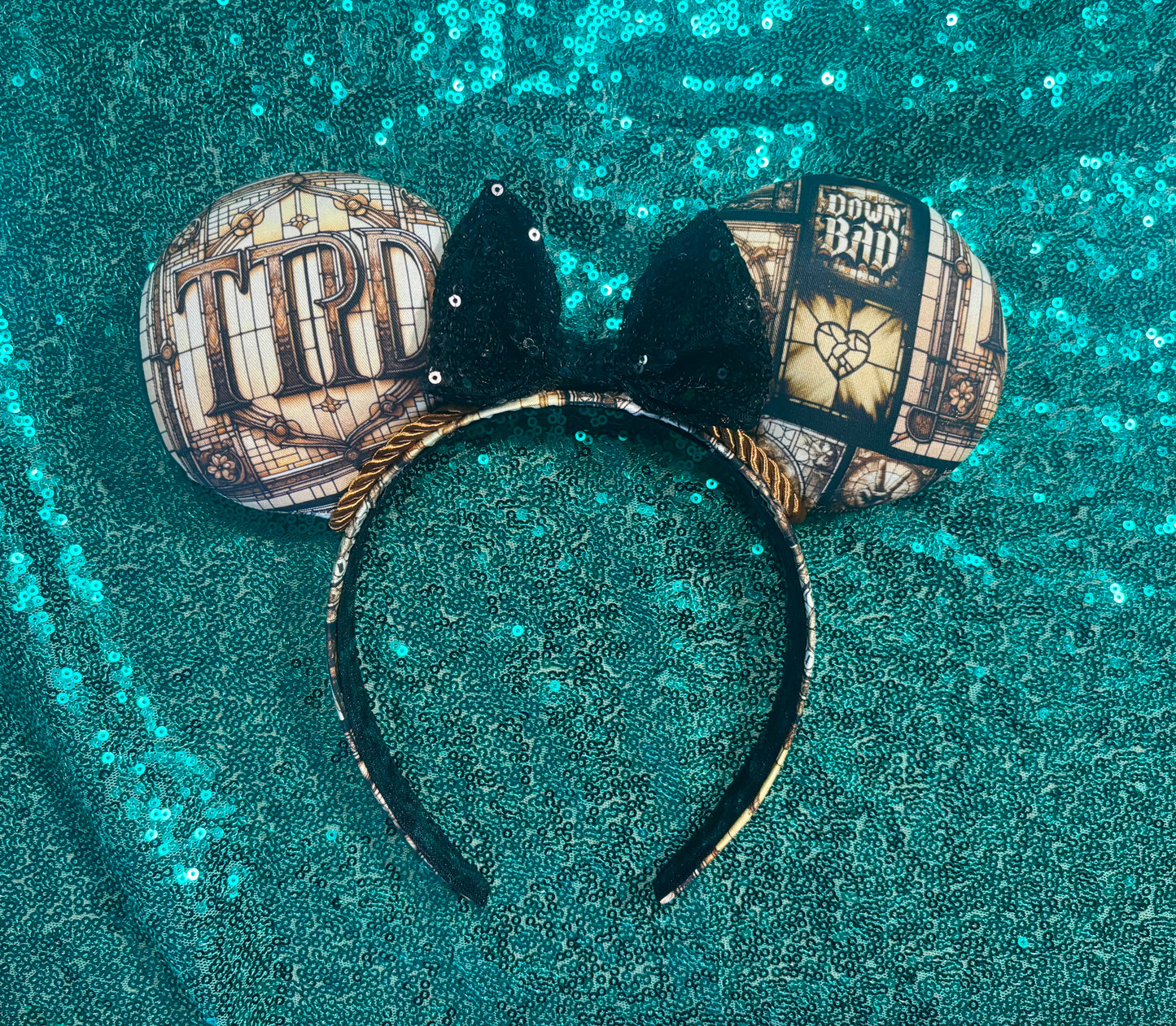 Shades of Greige Mouse Ears | Handmade Neutral Disney Headband with Sequin Bow