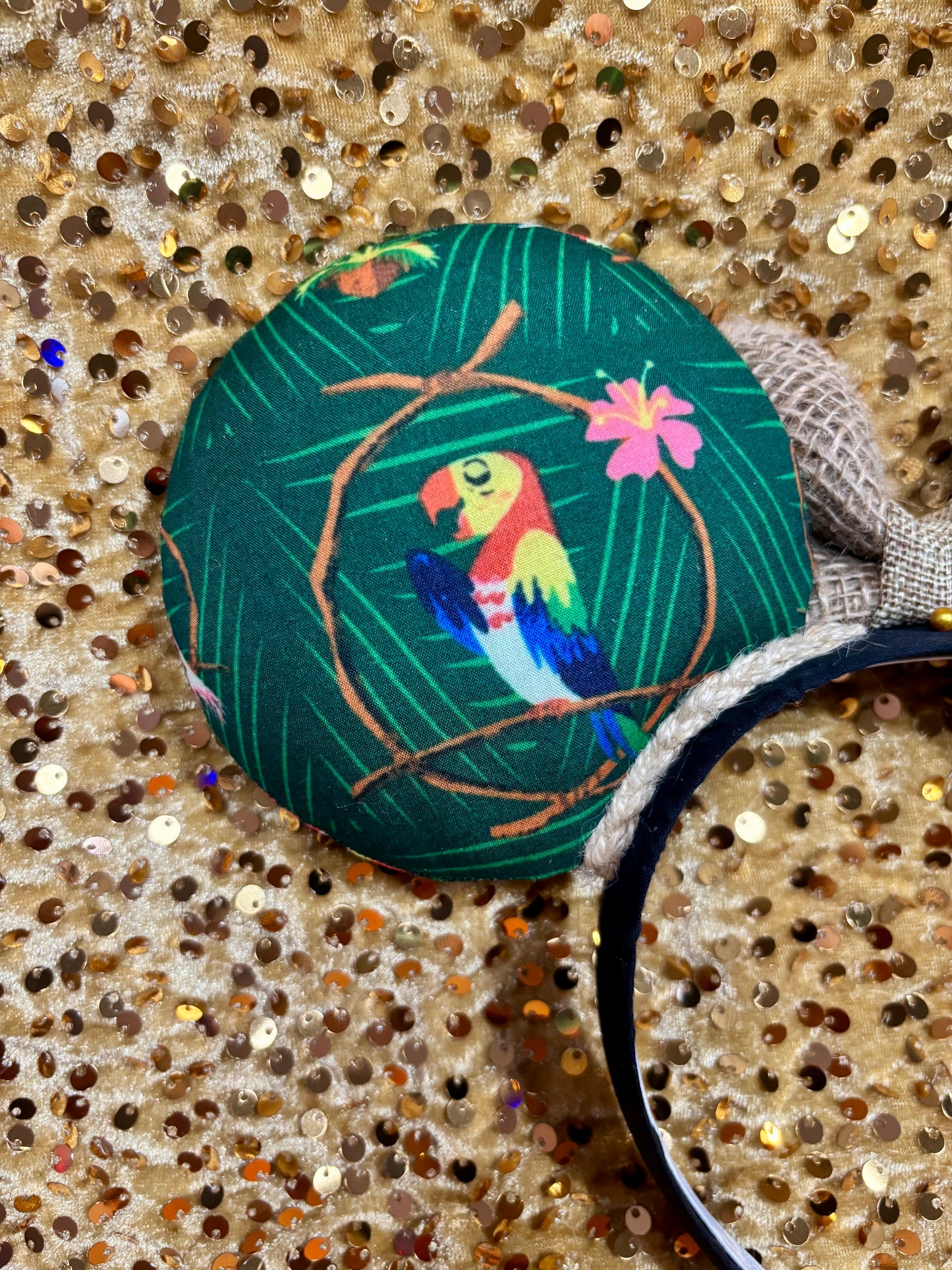 Enchanted Tiki Room Mouse Ears | Tropical Burlap Trim Adventureland Headband