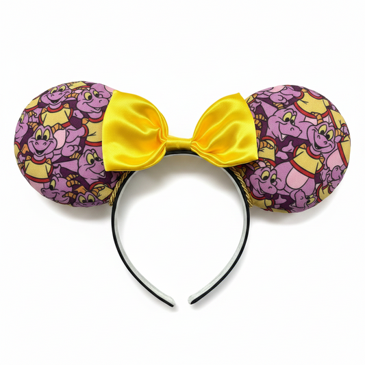 Mouse ears with your favorite imaginary purple dragon with a yellow satin bow 