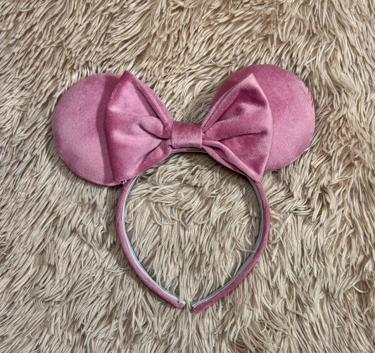 Dusty Rose Velvet Ear Headband | Handmade Plush Bow Headband