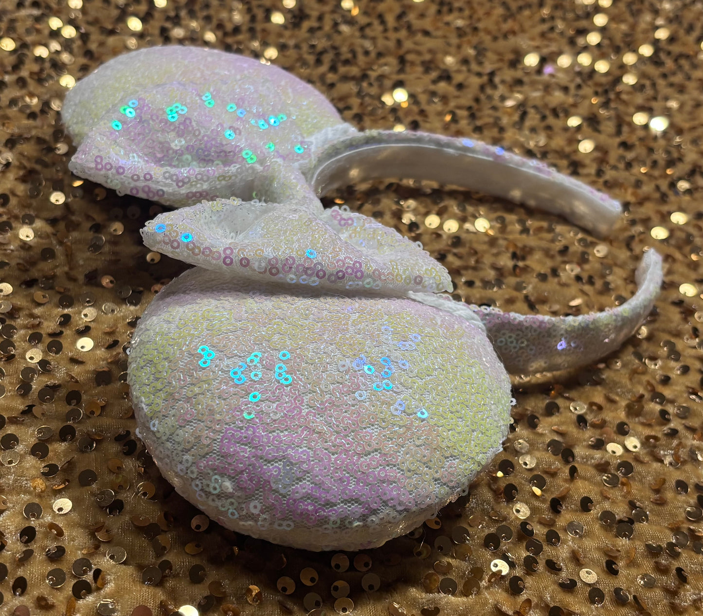 White Iridescent Sequin Ear Headband