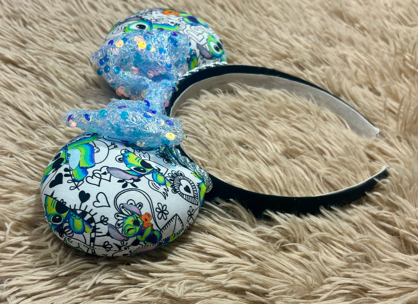 Neon Alien Ear Headband | Handmade Sequin Bow Headband