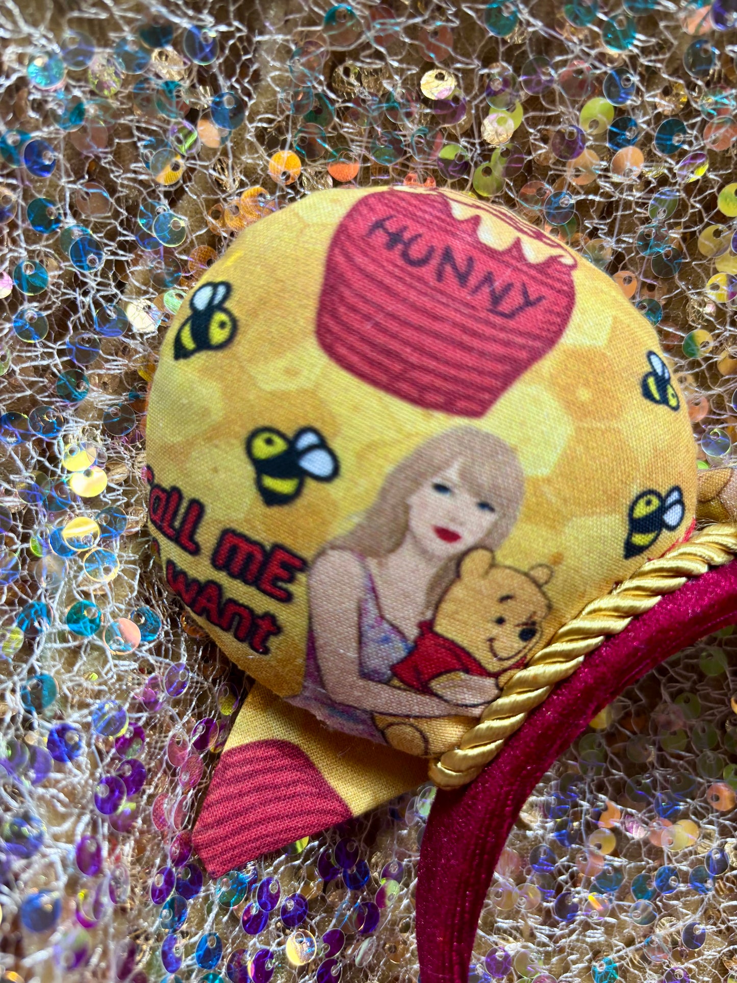 Honey Pooh Twisted Bow Mouse Ears – Handmade Disney-Inspired Headband