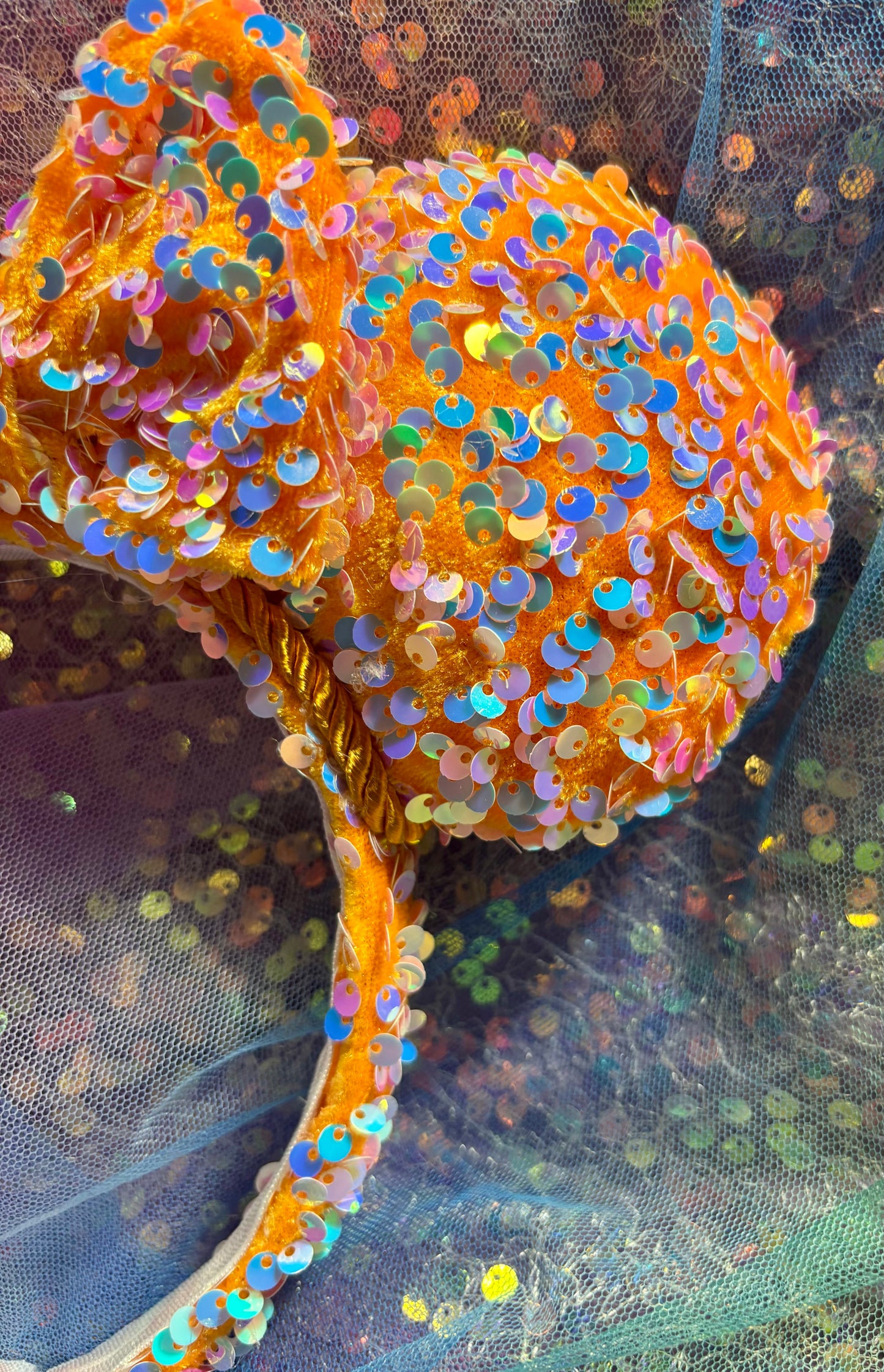 Orange Velvet & Mint Sequin Mouse Ears | Showgirl Era Deluxe Theme Park Headband