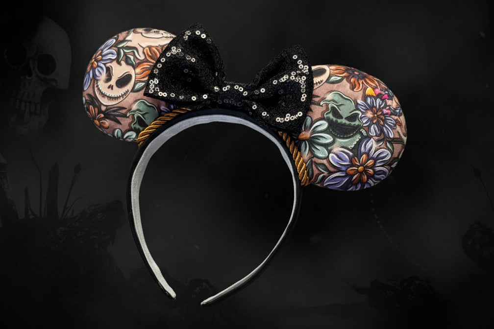 Pretty Nightmare Mouse Ears | Handmade Nightmare Before Christmas Disney Headband with Sequin Bow