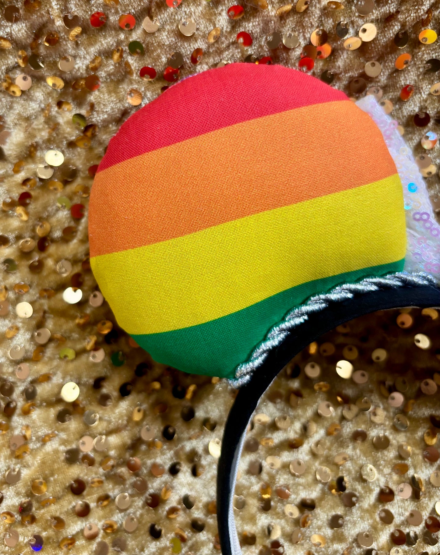Rainbow Pride Mouse Ears | LGBTQ+ Silver Trim & Iridescent Sequin Bow Headband