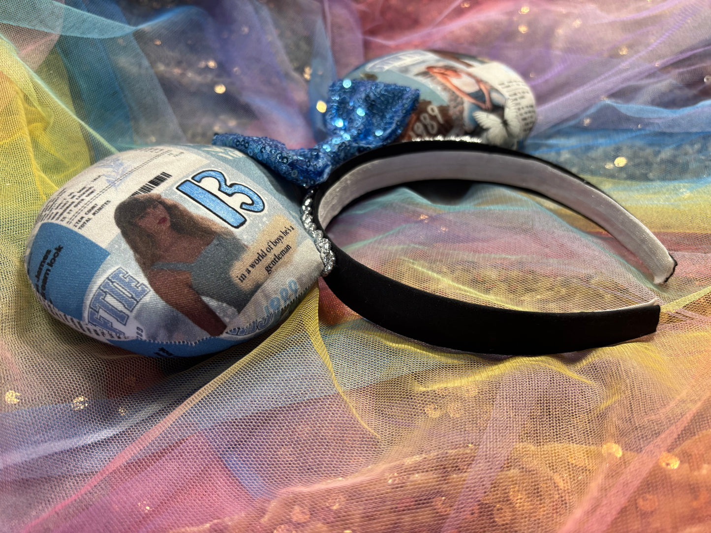 Welcome 2 N.Y. Mouse Ears | Handmade Taylor-Inspired Disney Headband with Light Blue Sequin Bow