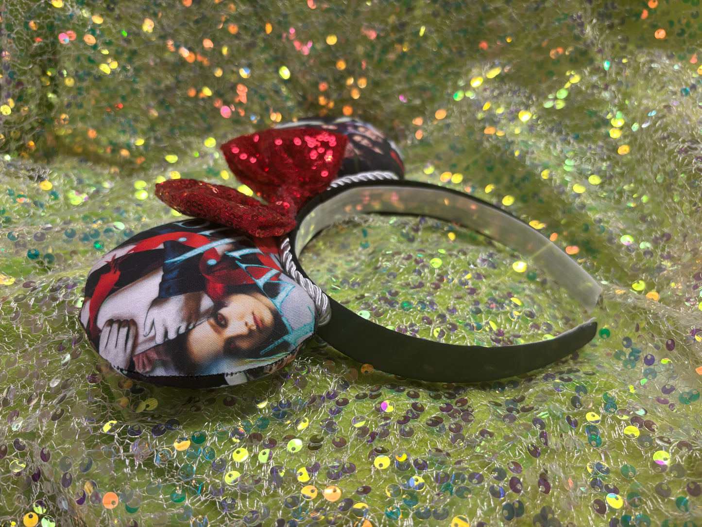Twilight Inspired Mouse Ears - Handmade Disney Headband with Red Sequin Bow